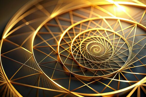 A close up of a golden spiral created using sacred geometry showcasing the mesmerizing depth of field, composition, spiral, beauty,golden spiral, proportional, mesmerizing
